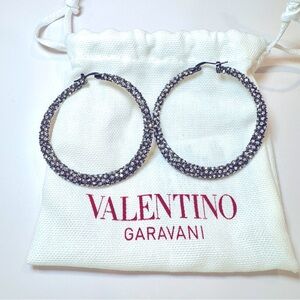 NWT Valentino Garavani Shadowshine Metal And Swarovski Crystal Hoop Earrings